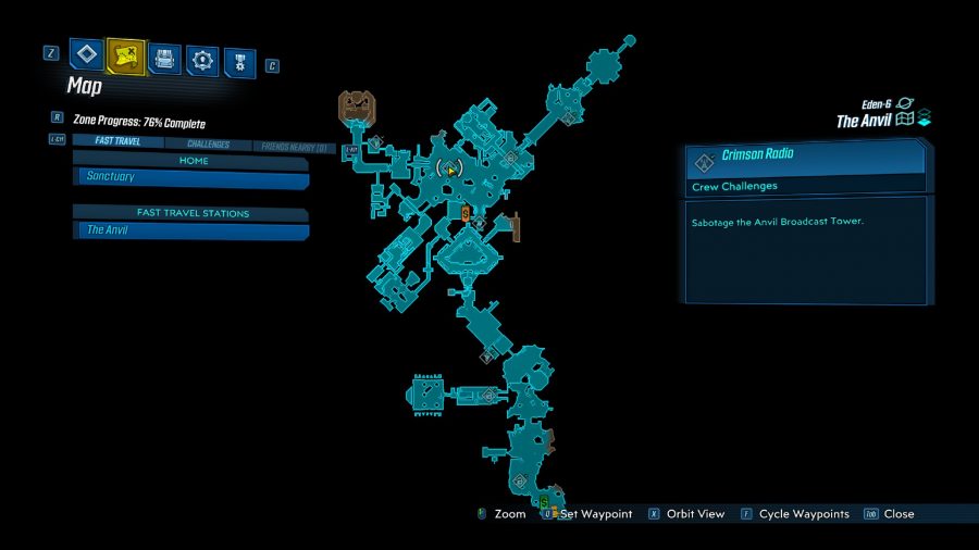 Borderlands 3, posizioni radio cremisi, l'incudine