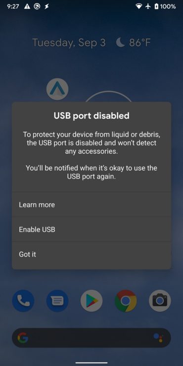 Android 10 detriti porta / liquido USB