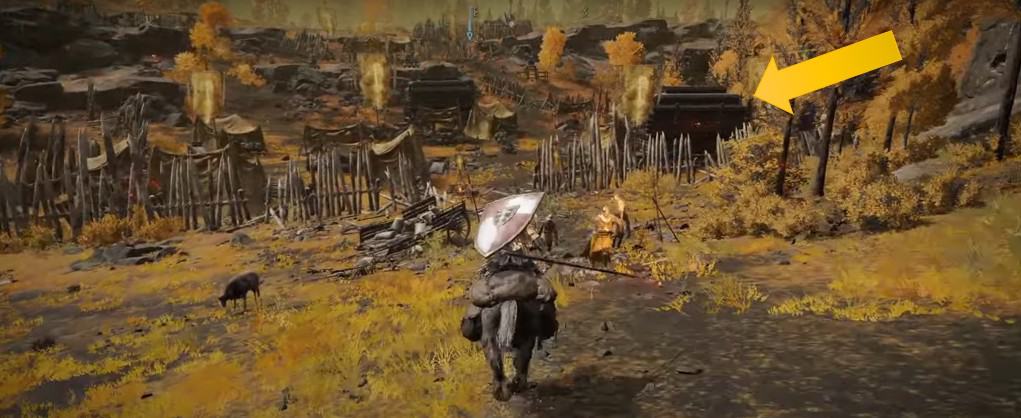 Carrozza nera con posizione del forziere del talismano dello scudo grande in Elden Ring