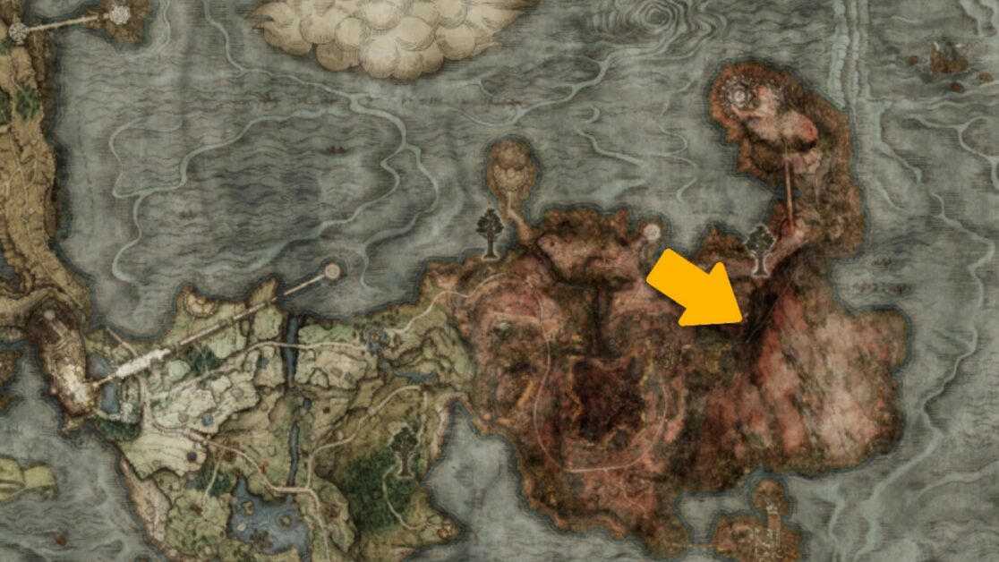 Posizione sulla mappa del Talismano Soreseal di Radagon a Elden Ring