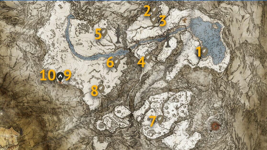 Mountaintops of the Giants Dark Smithing Stone 8 posizioni sulla mappa di Elden Ring