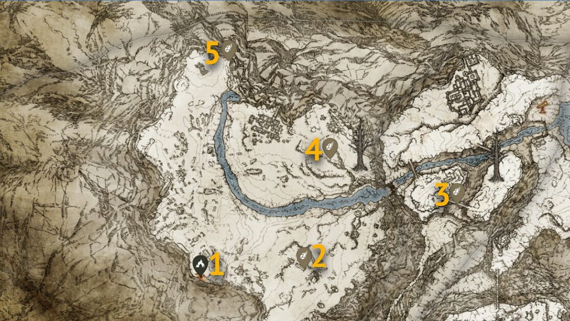 Mountaintops of the Giants Dark Smithing Stone 9 posizioni sulla mappa di Elden Ring