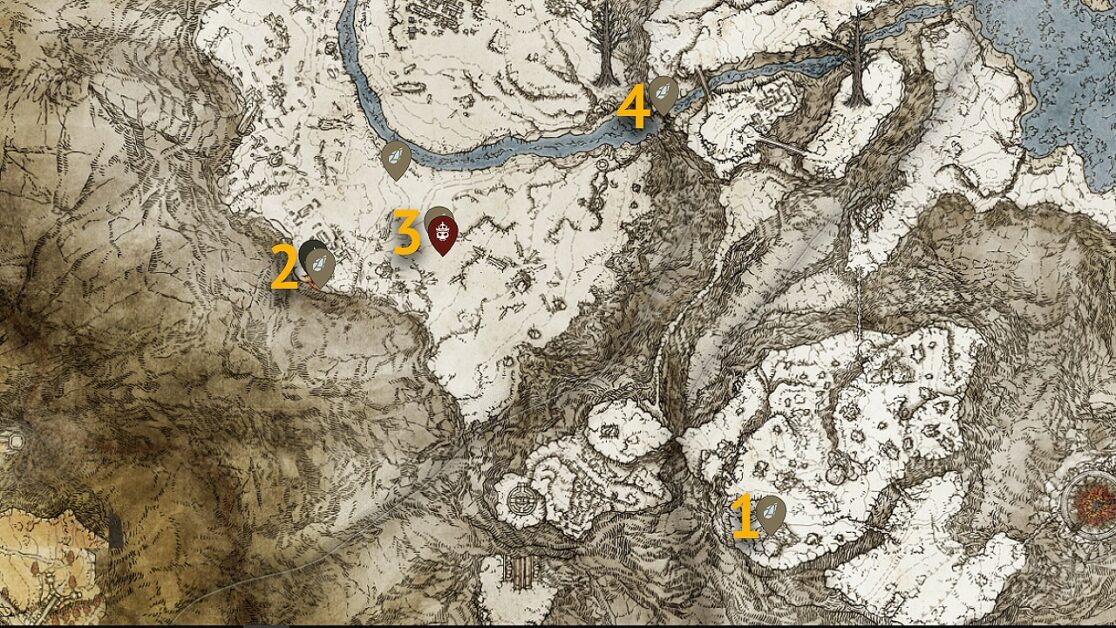 Cime dei Giganti Antica Dragon Smithing Stone posizioni sulla mappa in Elden Ring