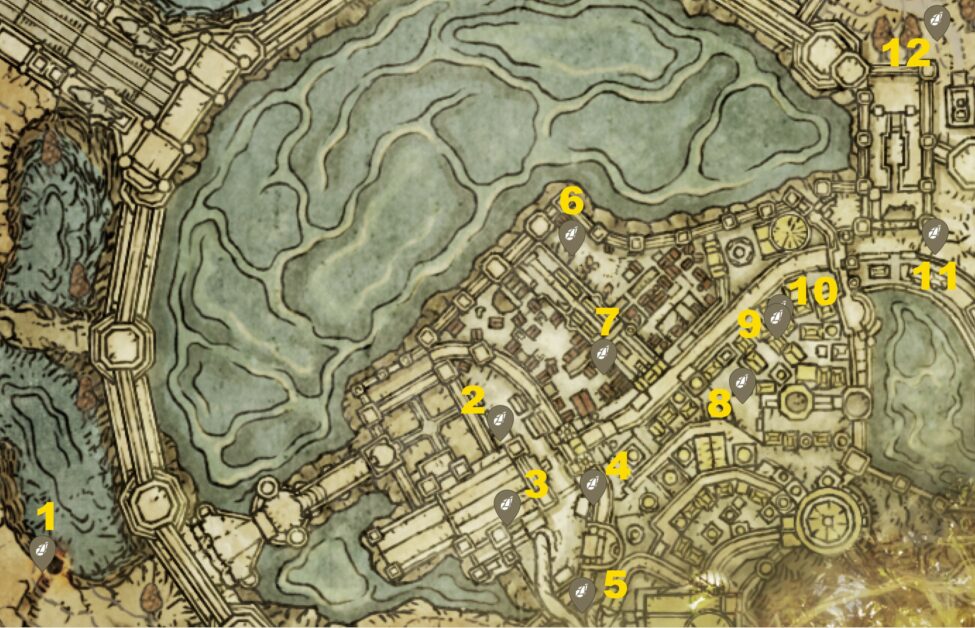 Leyndell, Royal Capital Smithing Stone 6 posizioni sulla mappa di Elden Ring