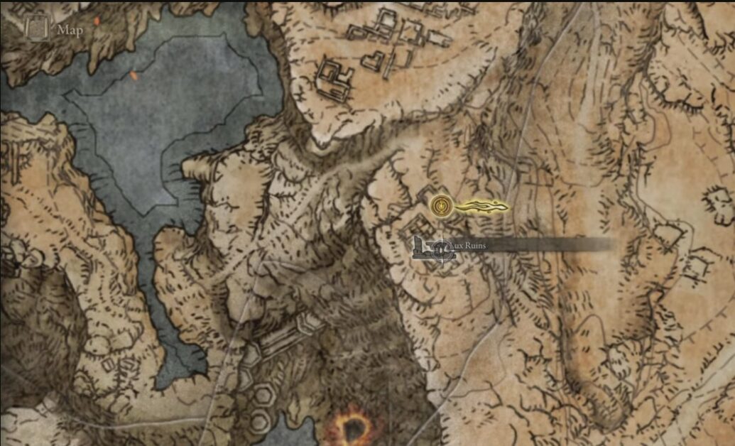 Posizione sulla mappa delle Rovine di Lux a Elden Ring