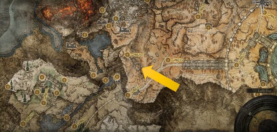 Posizione sulla mappa di Greatshield a Elden Ring