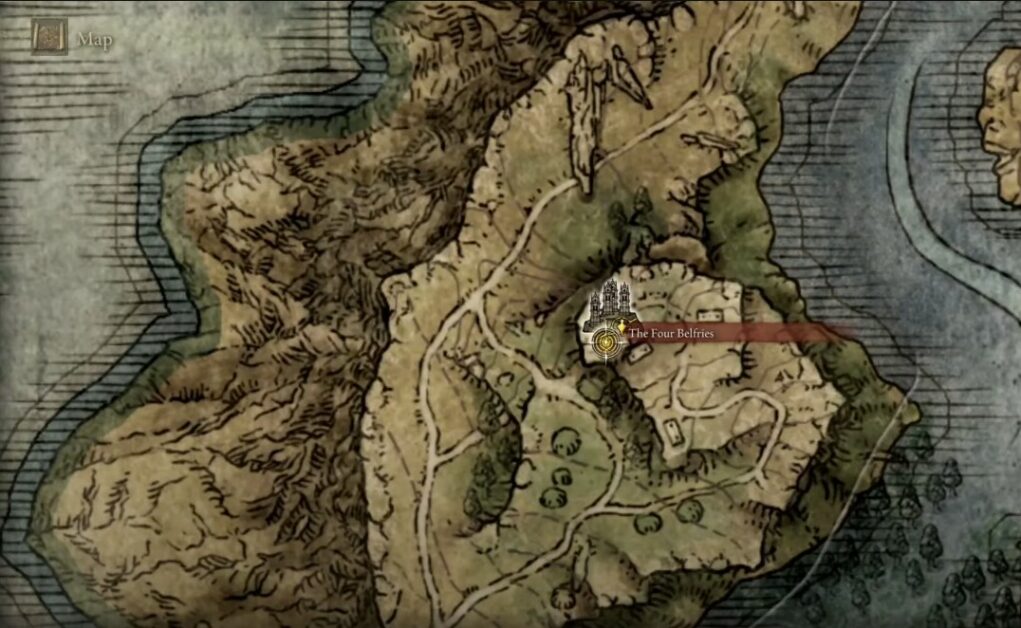 Posizione sulla mappa del talismano di Pearldrake a Elden Ring