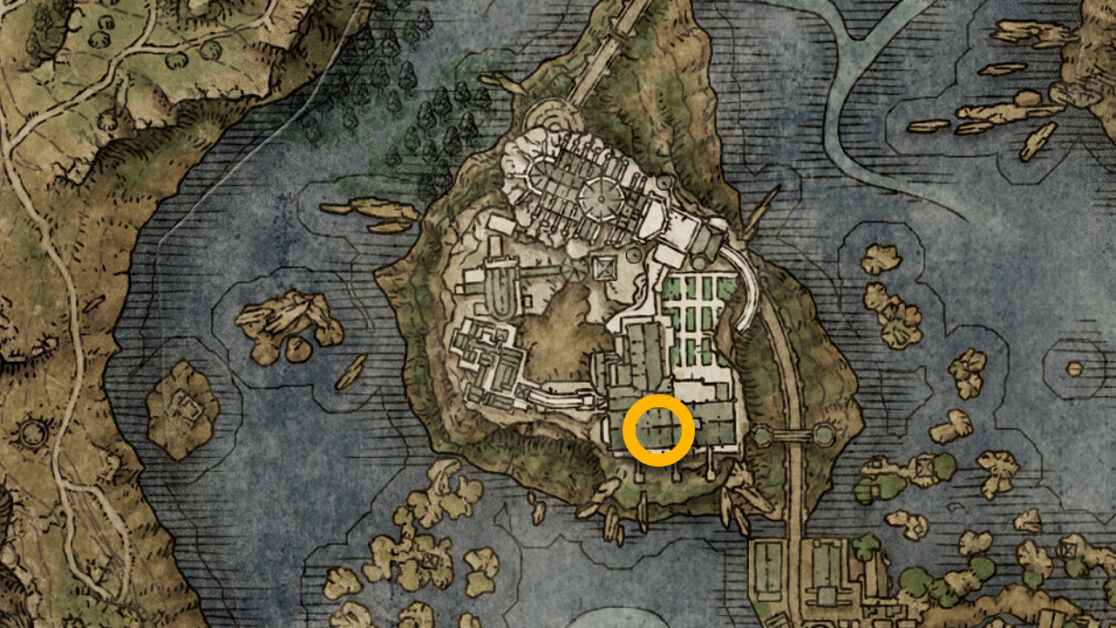 Posizione sulla mappa del Talismano della Graven-School a Elden Ring
