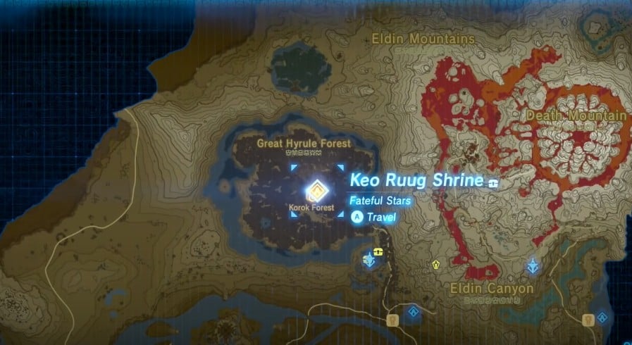Posizione del Santuario di Keo Ruug in Zelda BOTW
