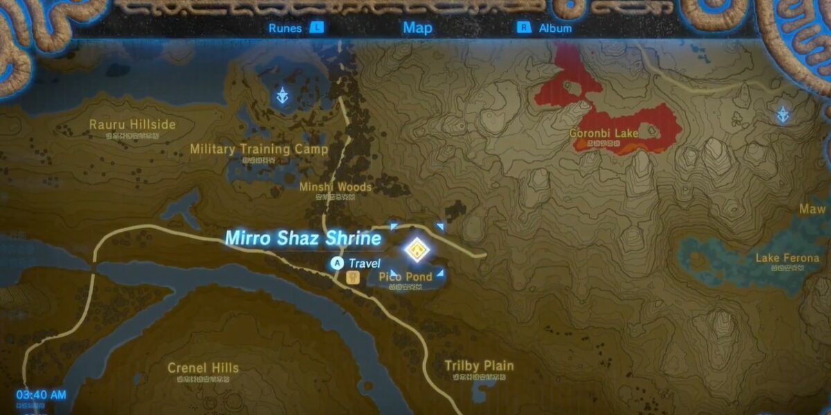 Posizione del santuario di Mirro Shaz in Zelda BOTW