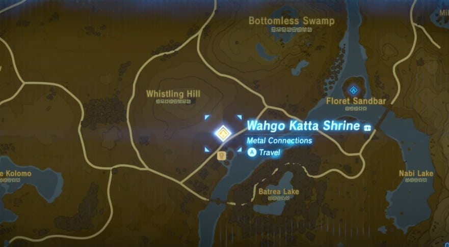 Posizione del santuario di Wahgo Katta in Zelda BOTW