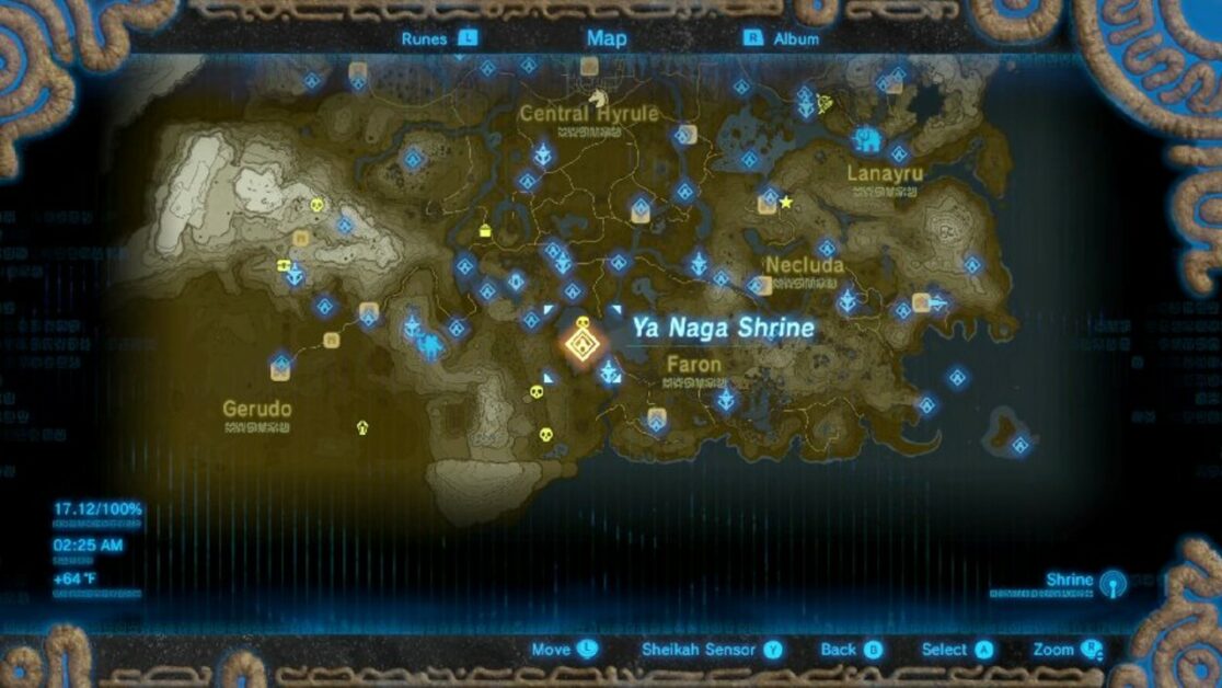 Posizione del Santuario Ya Naga in Zelda BOTW