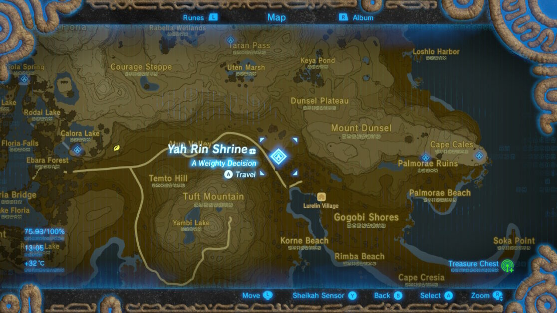 Posizione del Santuario di Yah Rin in Zelda BOTW