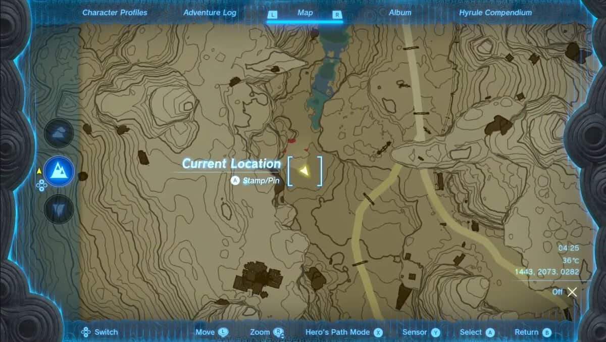 Posizione sulla mappa di Ember Shirt in Zelda: Tears of the Kingdom