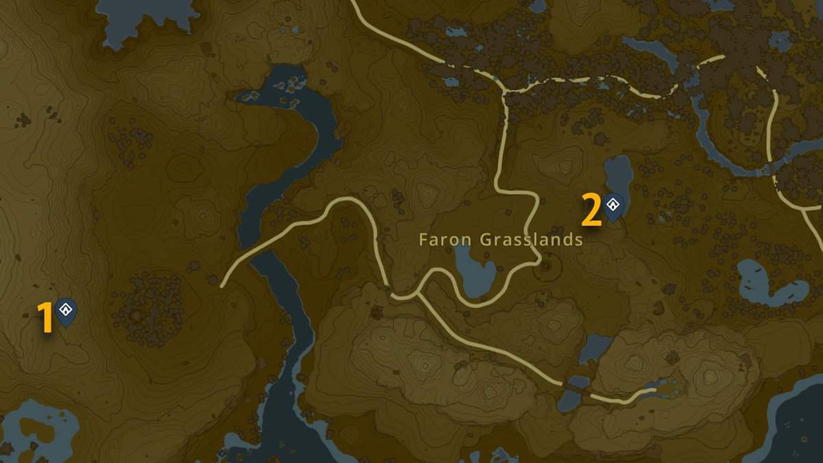 Posizioni sulla mappa dei santuari di Faron Grasslands a Tears of the Kingdom