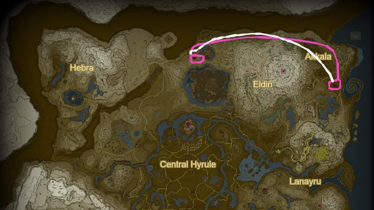 Dinraal, la posizione del drago di fuoco in Zelda TotK