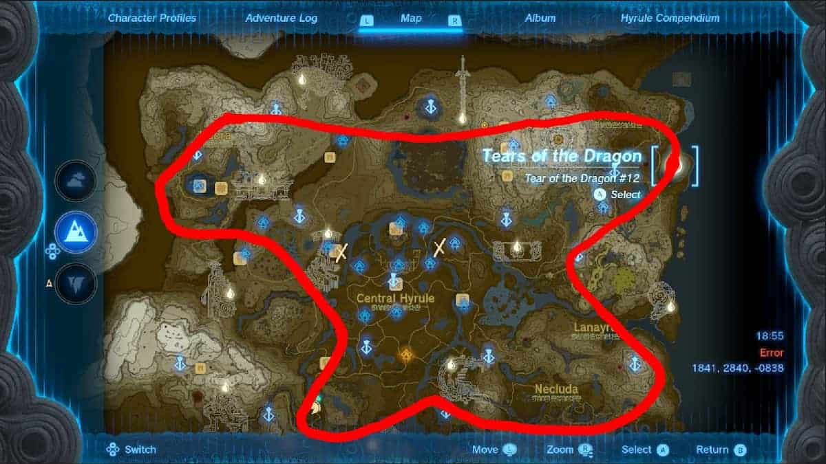 Posizione del drago leggero in Zelda TotK