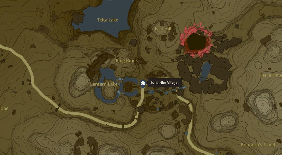 Posizione del villaggio di Kakariko in Zelda TotK