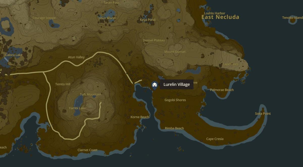 Posizione del villaggio di Lurelin in Zelda TotK