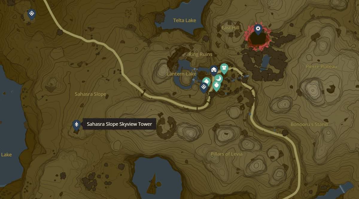 Posizione della Sahasra Slope Skyview Tower in Zelda TotK