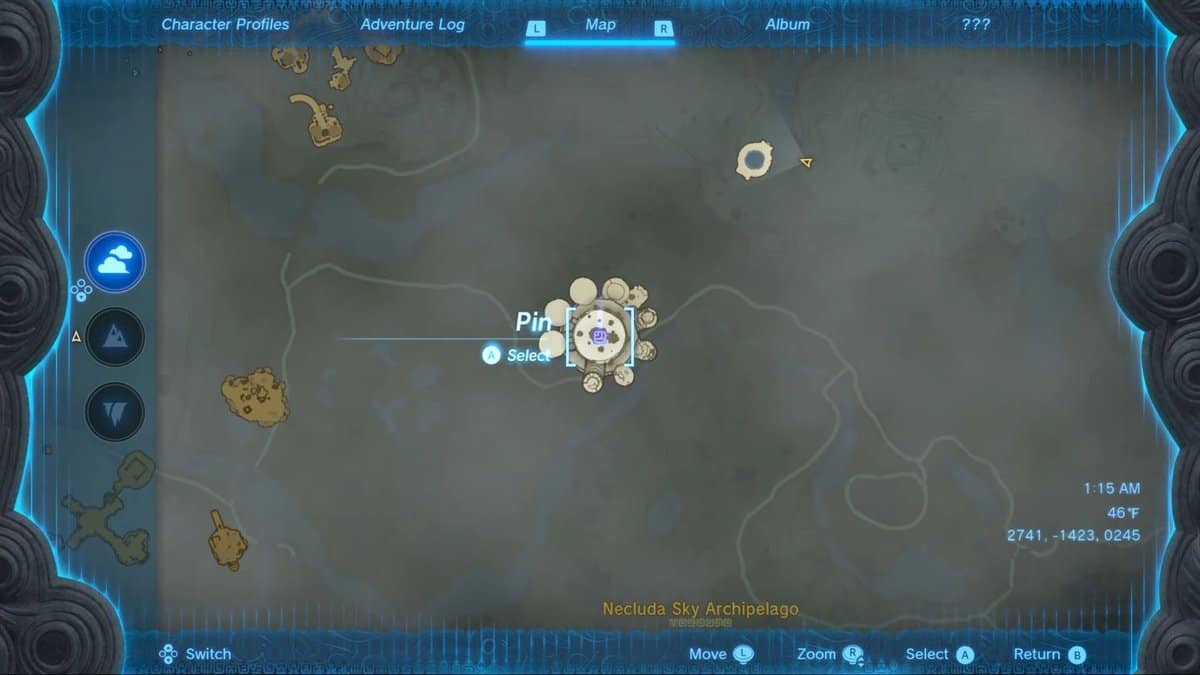 Posizione della cintura di Zoanite sulla mappa in Lacrime del Regno