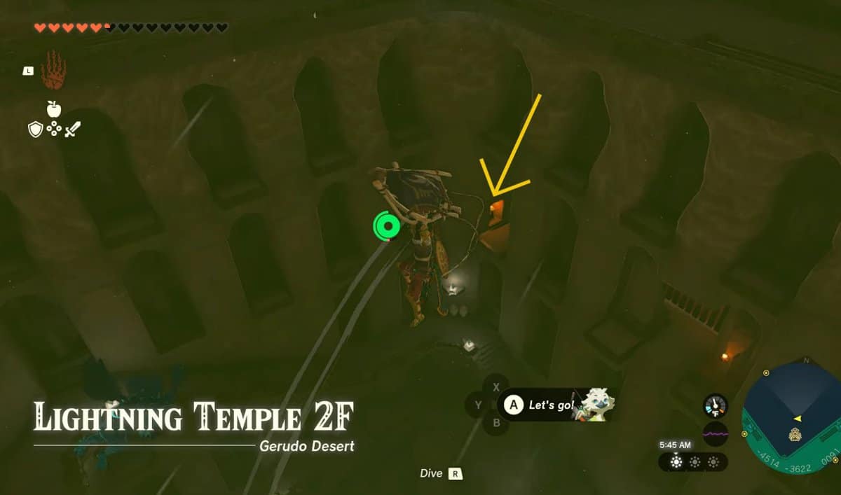 Passaggio di Lightning Temple 2F con fuoco in Zelda TotK