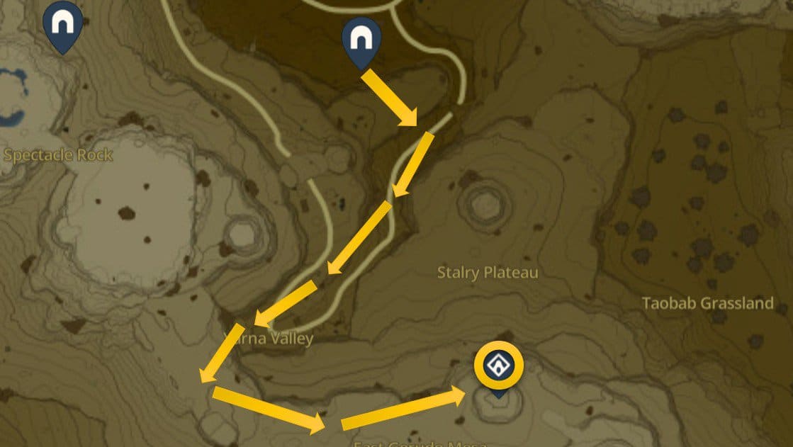 Posizione sulla mappa del Santuario Kitawak in Zelda: TotK Gerudo Desert 