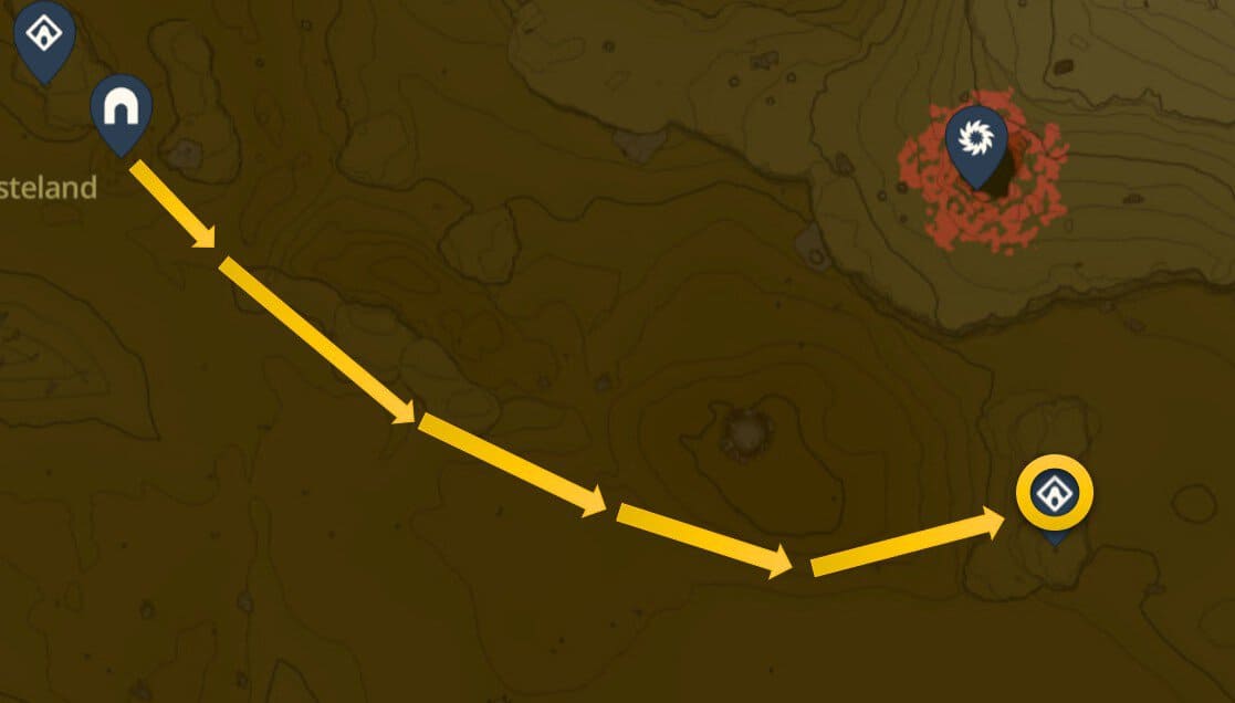 Posizione sulla mappa del Santuario di Siwakama in Zelda: TotK Gerudo Desert 