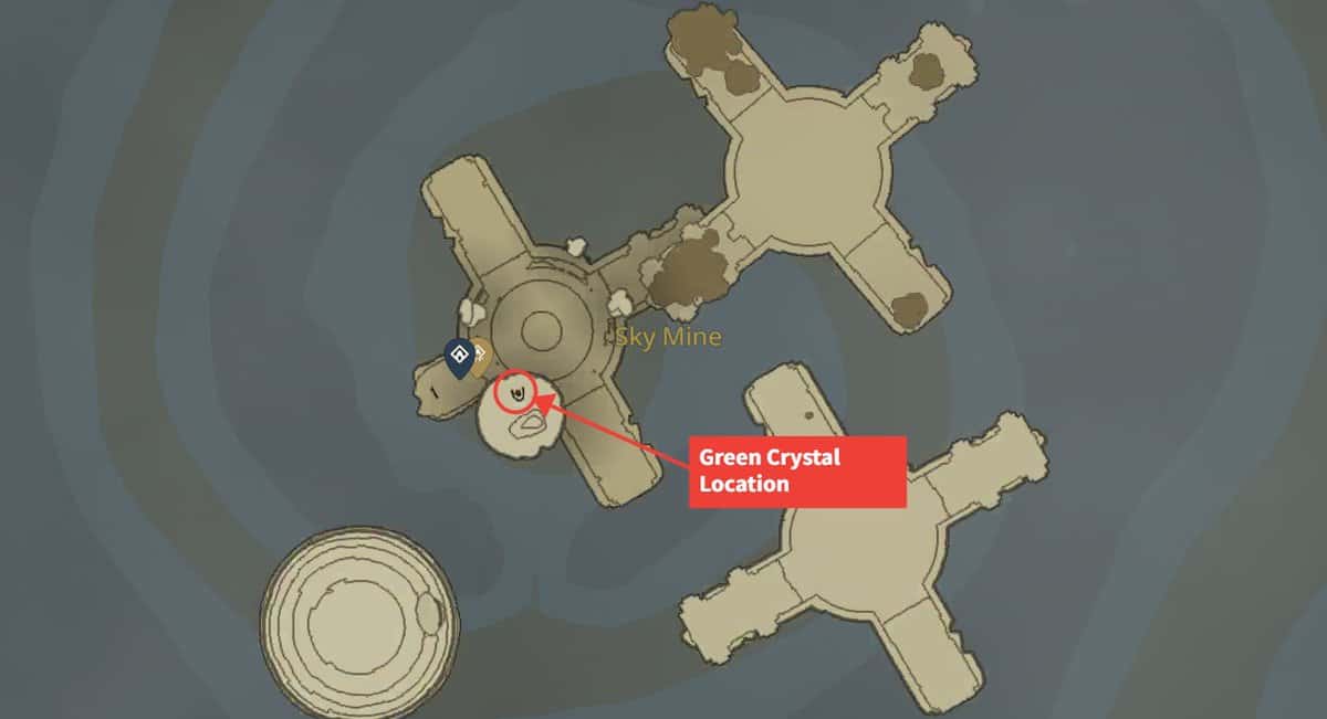 Sky Mine Crystal Shrine Quest posizione del cristallo verde in TotK