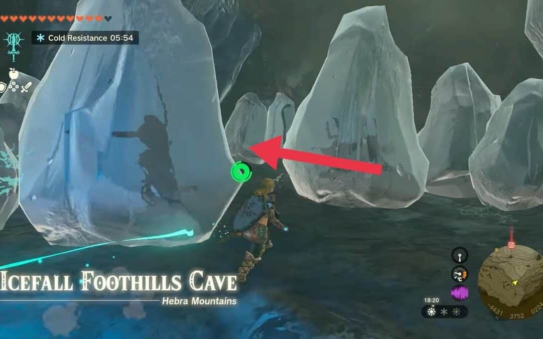 Entrata della caverna di Icefall Foothills in Zelda TotK