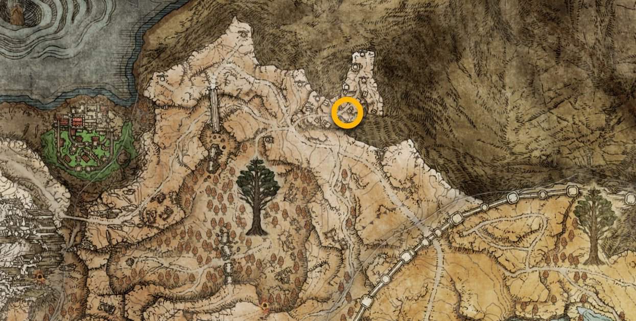 Posizione sulla mappa di Windmill Village a Elden Ring