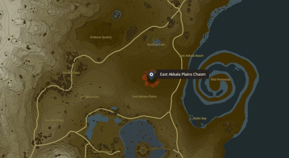 Posizione di East Akkala Plains Chasm in Zelda TotK