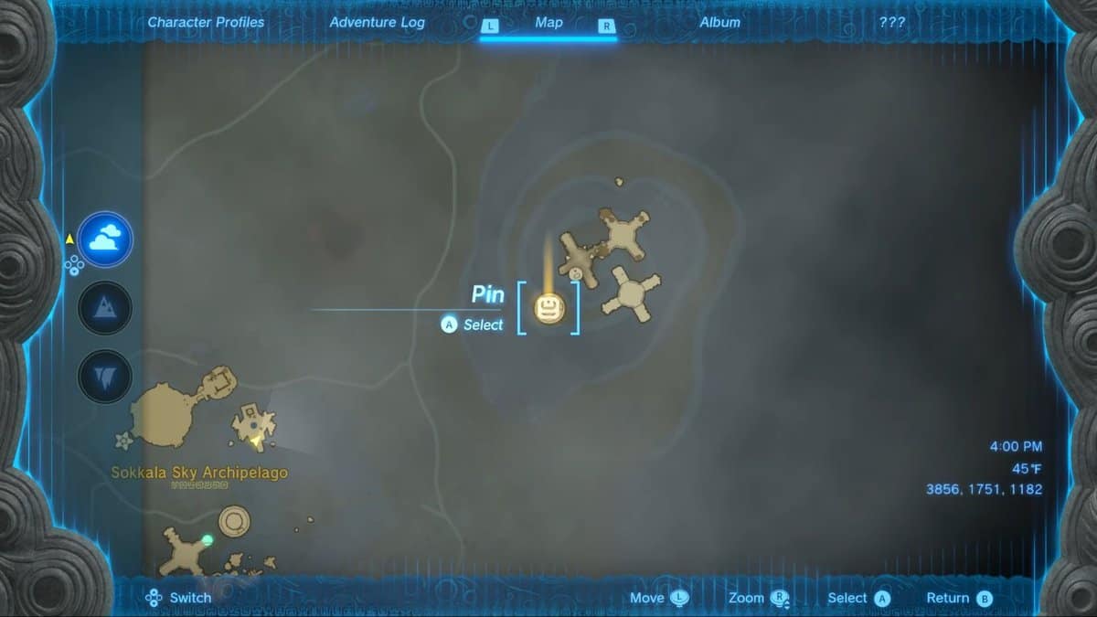 Posizione dei parastinchi zonaite in Tears of the Kingdom