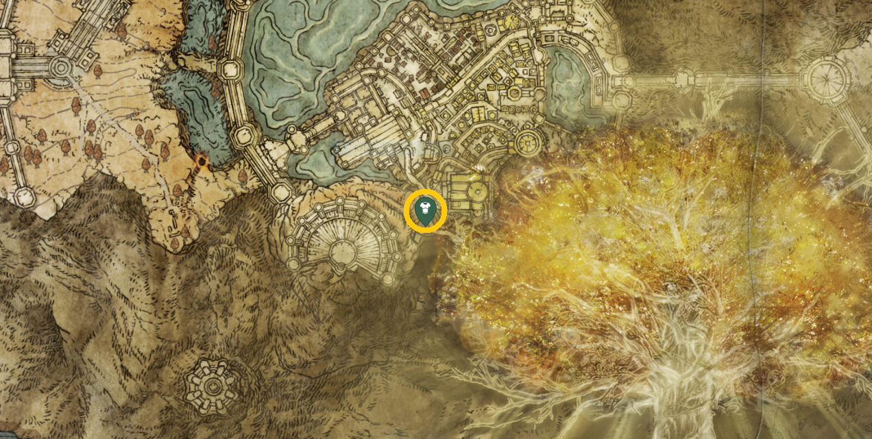 Posizione sulla mappa di Goldmask Rags, Bracelets, Waistwrap in Elden Ring