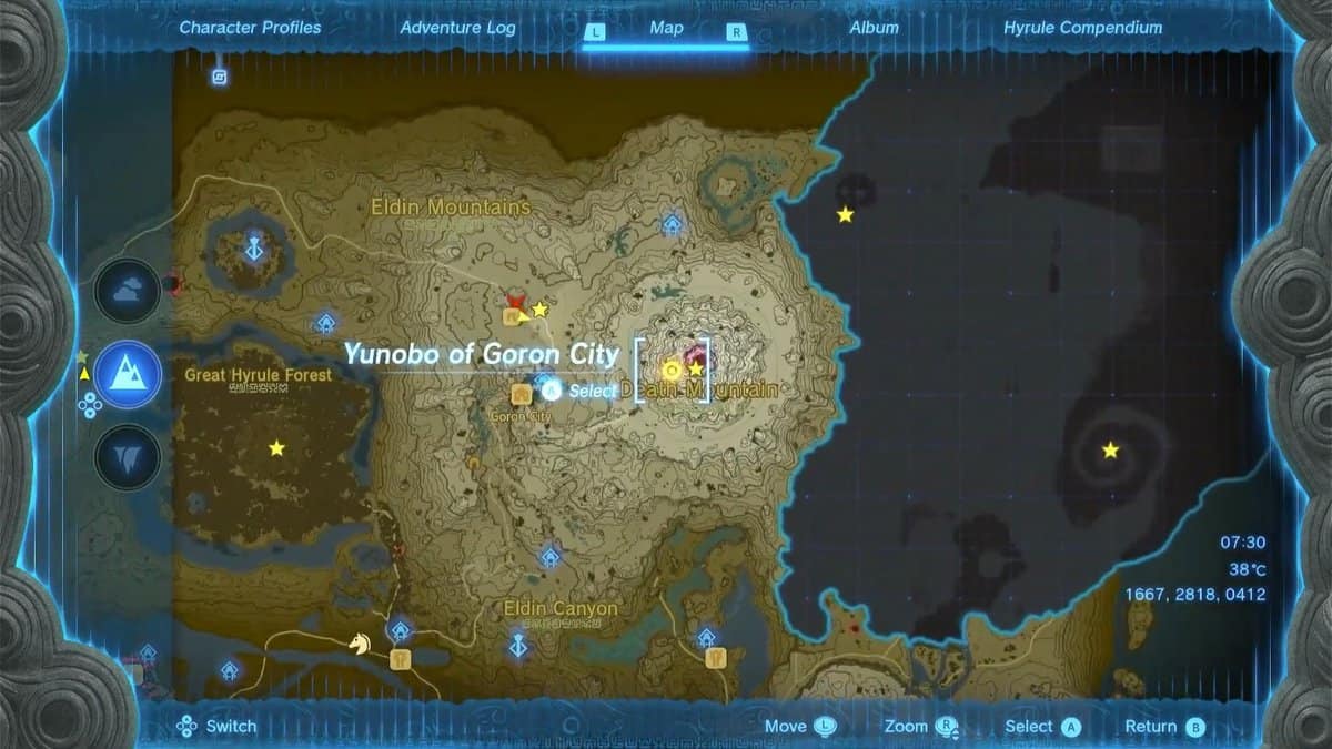 Posizione di Death Mountain in Zelda TotK