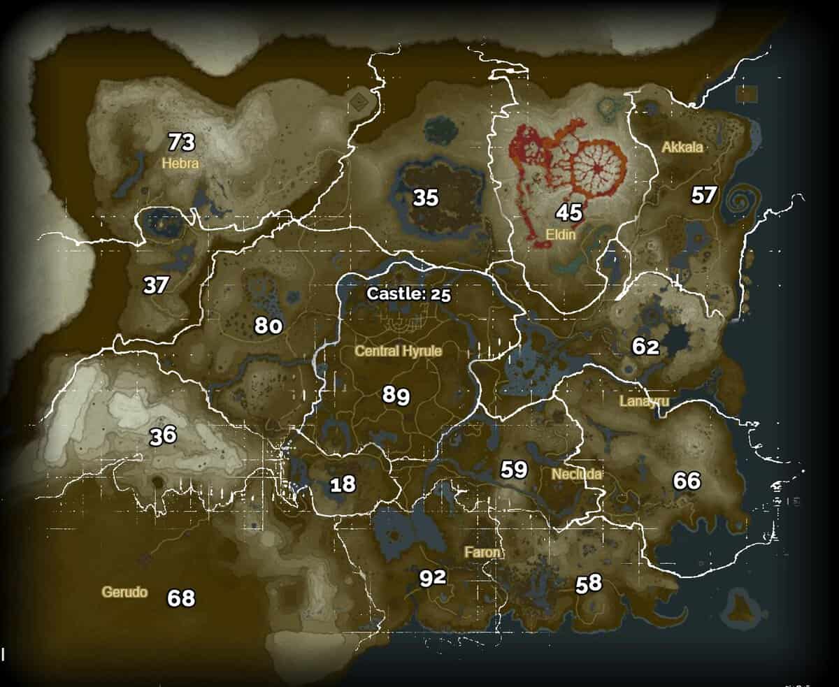 Mappa delle posizioni dei semi di Zelda Bottom Korok