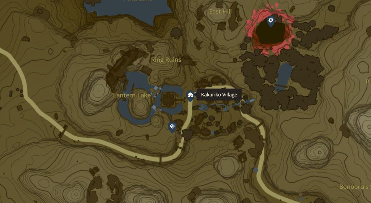 Posizione del villaggio di Kakariko in Zelda TotK
