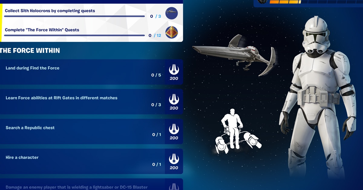 Sfide e missioni settimanali di Fortnite x Star Wars: elenco "Trova la forza".
