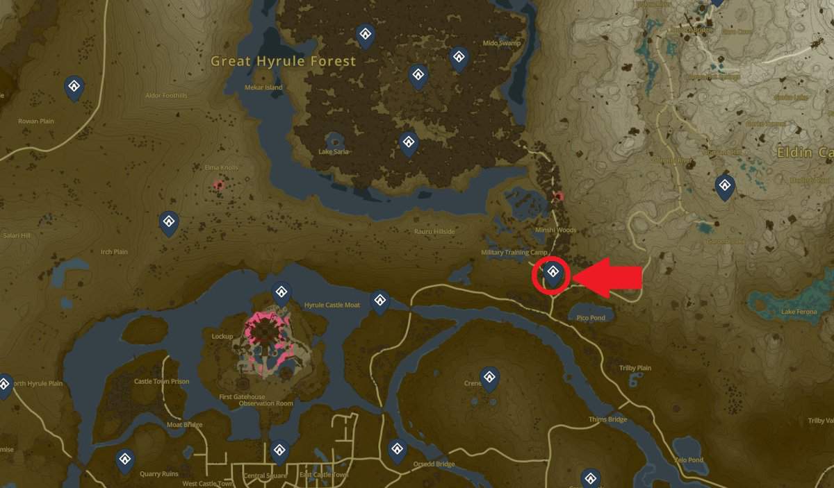 Posizione sulla mappa del Santuario di Ekochiu in Lacrime del Regno