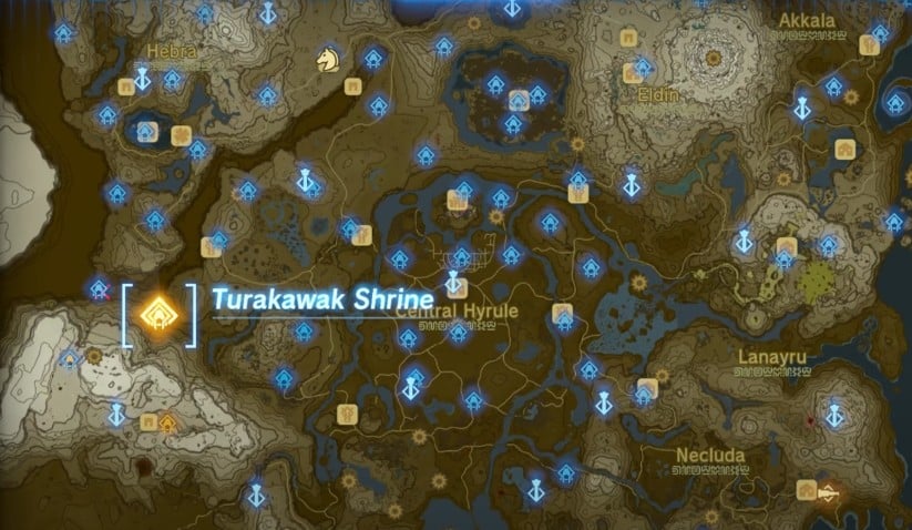 Posizione sulla mappa del Santuario Turakawak in Lacrime del Regno