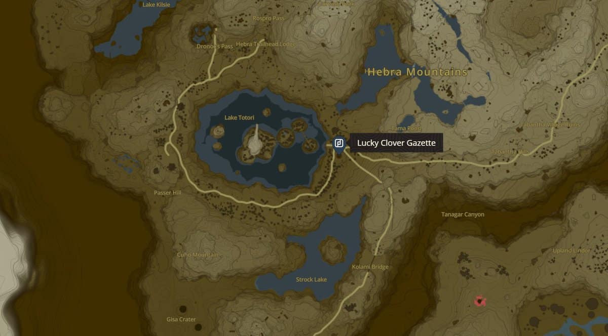 Posizione di Lucky Clover Gazette in Zelda TotK