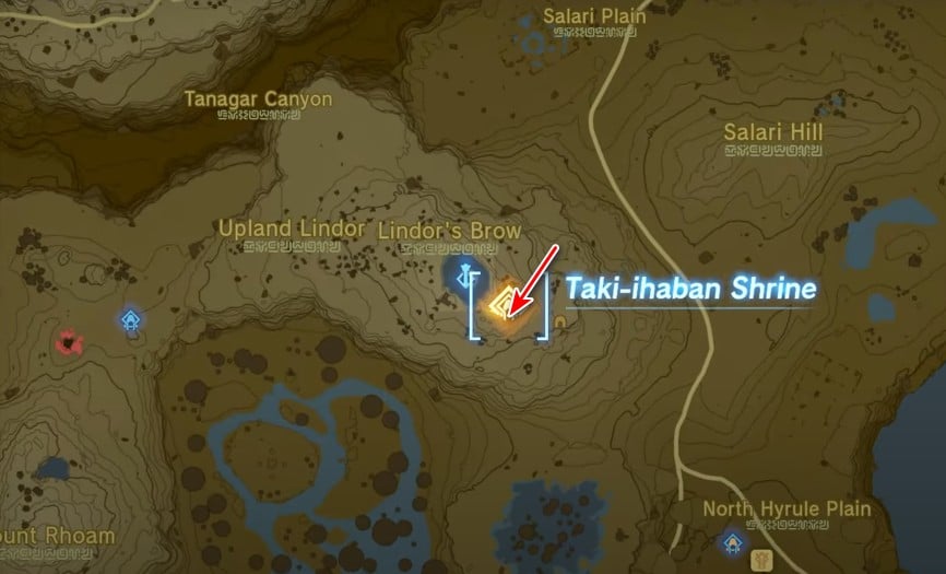 Posizione sulla mappa del Santuario Taki-ihaban in Lacrime del Regno