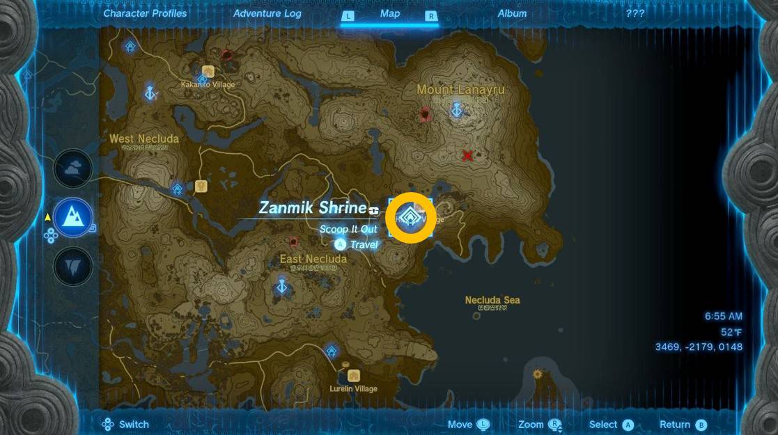 Posizione sulla mappa del Santuario Zanmik in Lacrime del Regno