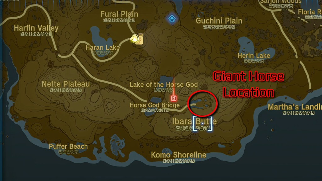 Mappa della posizione del cavallo gigante di Zelda Tears of the Kingdom