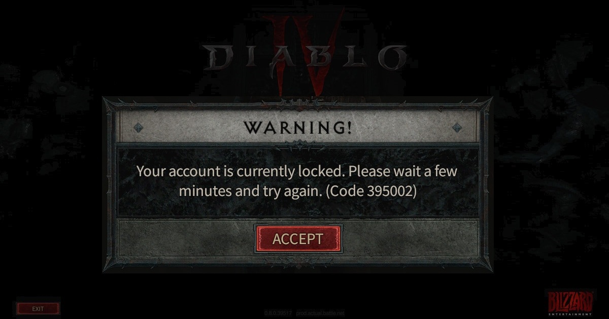 Errore "Il tuo account è attualmente bloccato" in Diablo 4: correzione del codice 395002