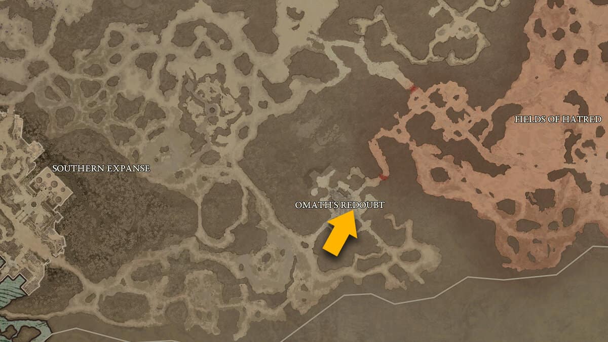Posizione sulla mappa della Redoubt di Omath in Diablo 4