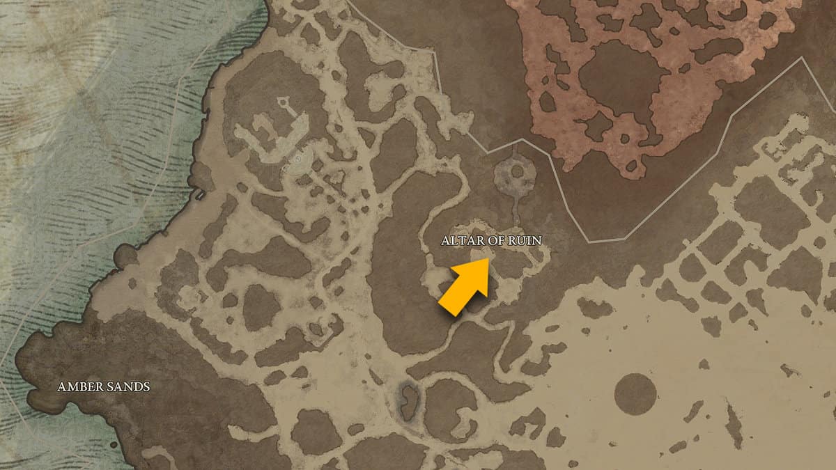 Posizione della mappa della roccaforte dell'Altare della Rovina in Diablo 4