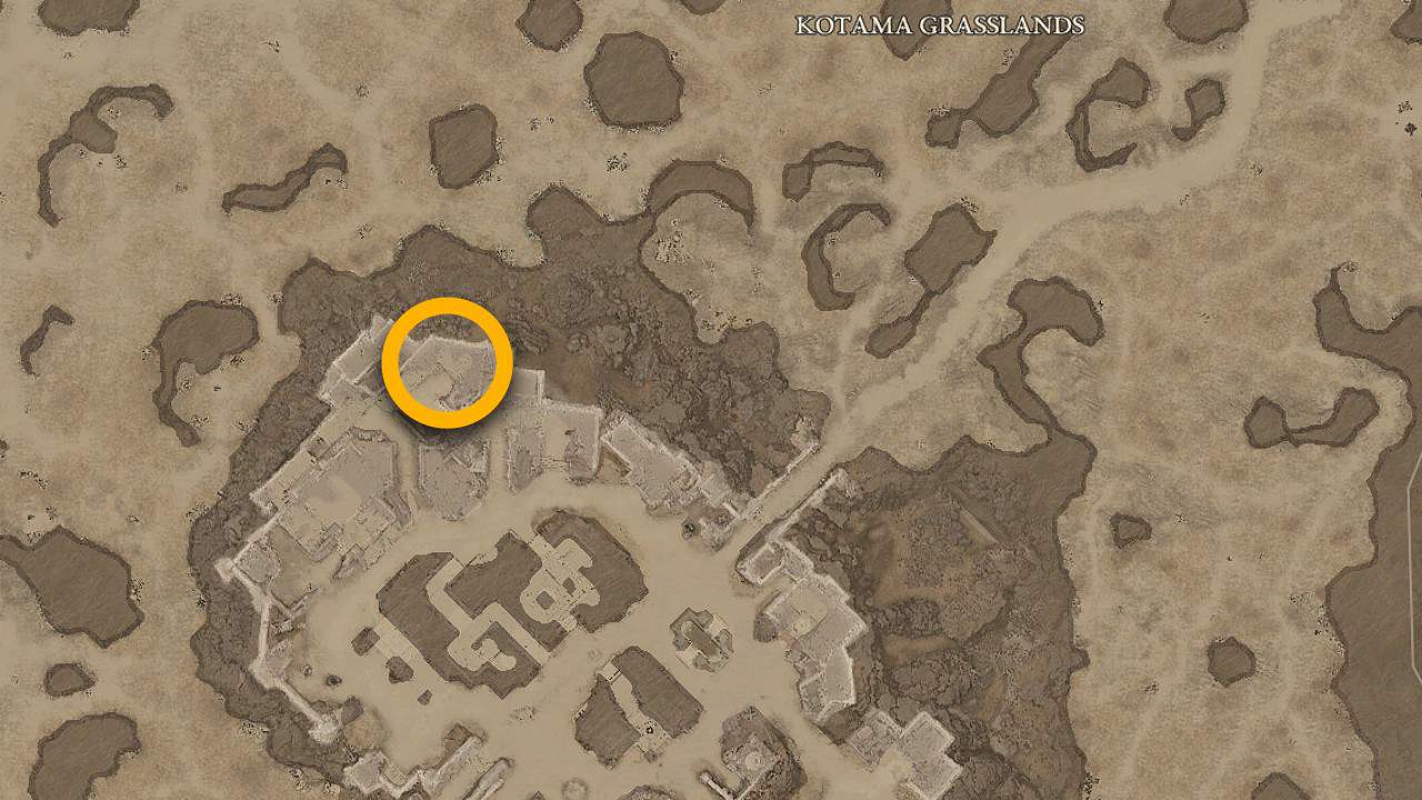 Posizione sulla mappa del fornitore di curiosità di Kotama Grasslands in Diablo 4
