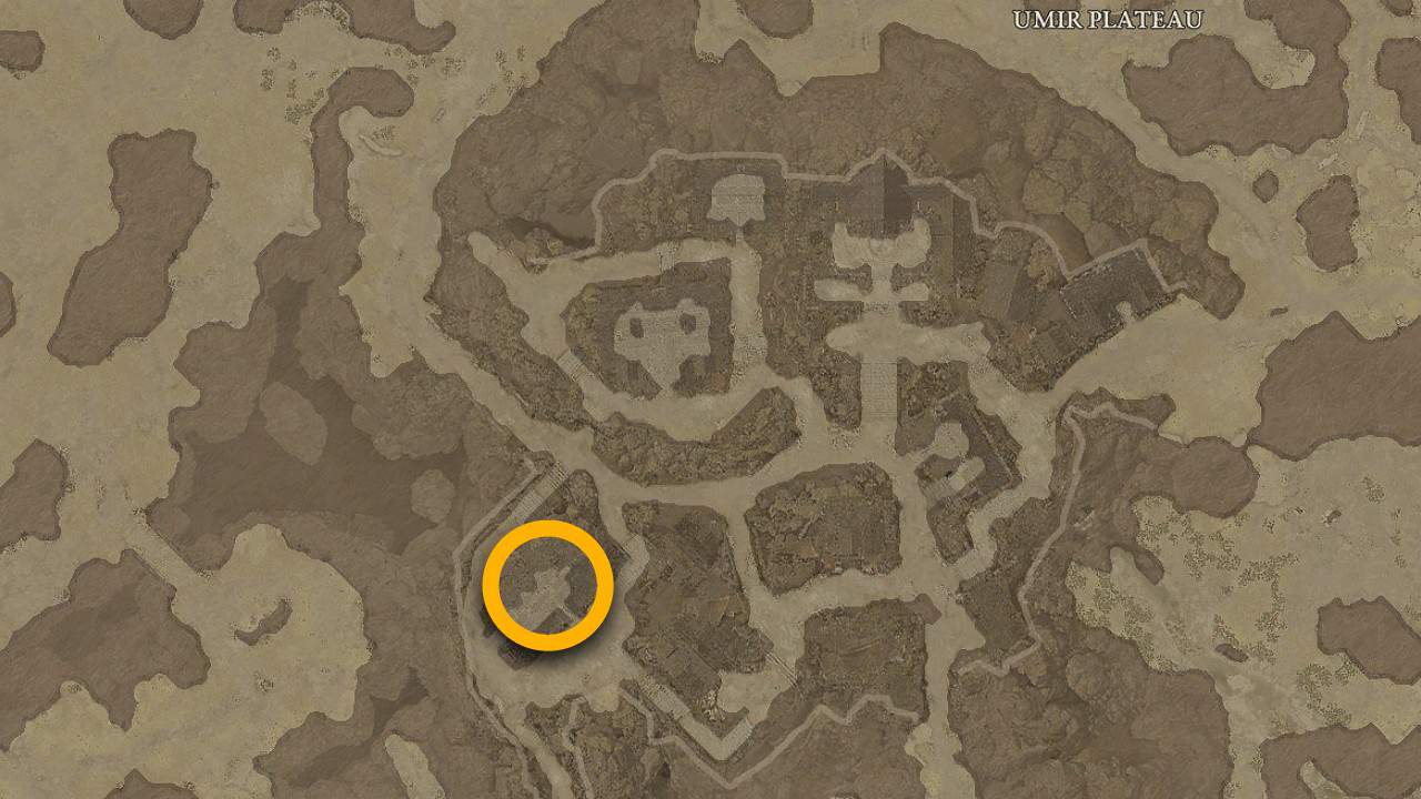 Posizione sulla mappa del fornitore di curiosità dell'Altopiano di Umir in Diablo 4