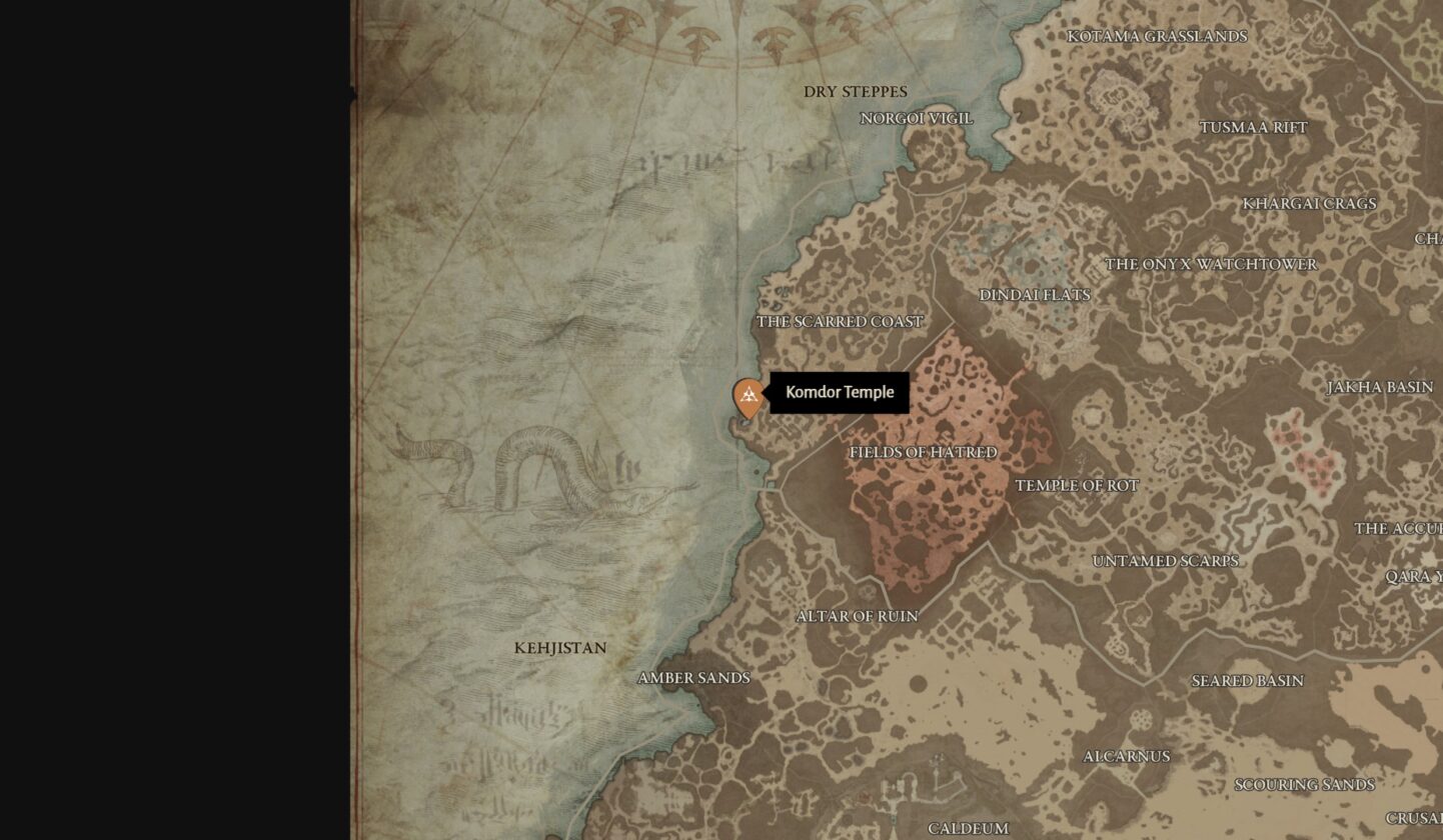 tempio di komdor e posizione dell'abominio di khazra in Diablo 4